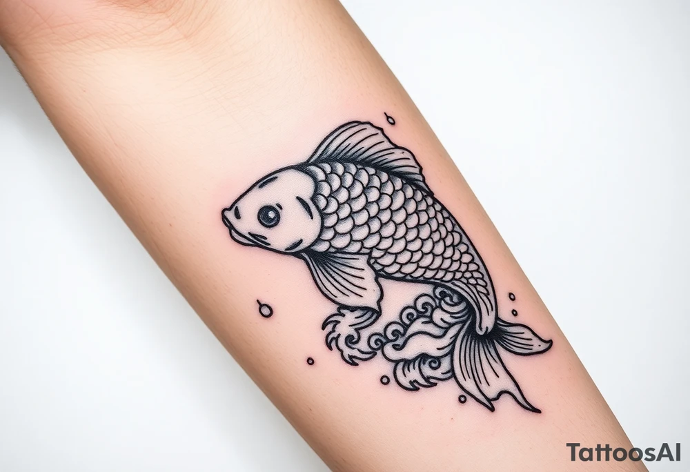 traditional koi fish swimming upstream through turbulent waves tattoo idea