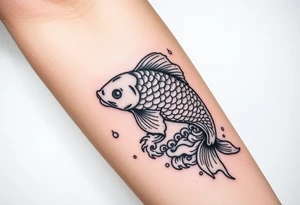 traditional koi fish swimming upstream through turbulent waves tattoo idea