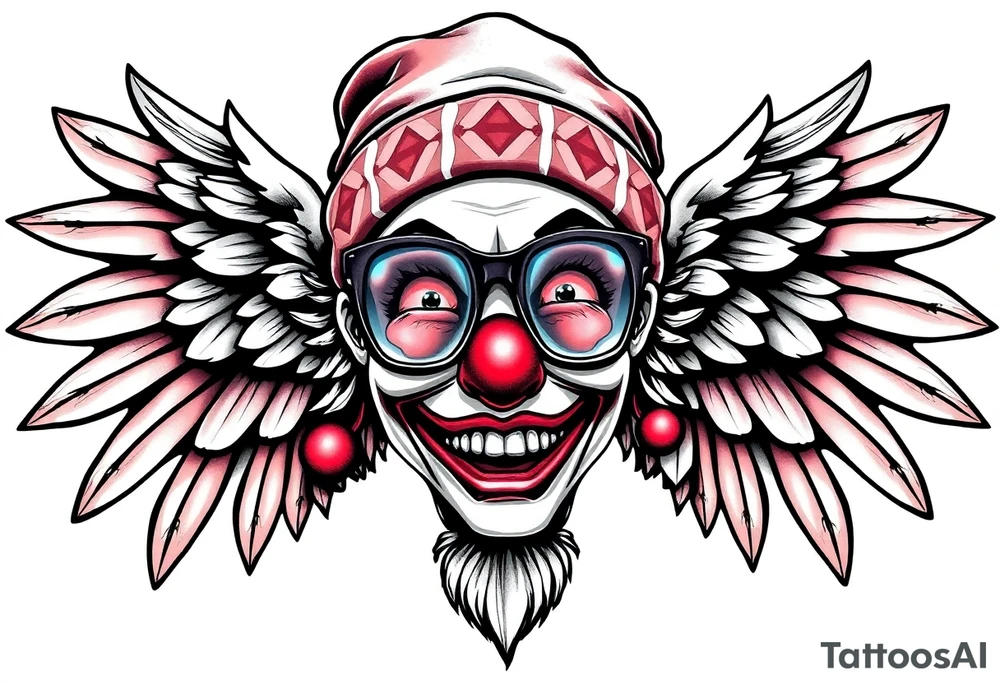 Mexican Clown Girl thug beanie eyeglasses angel wings tattoo idea