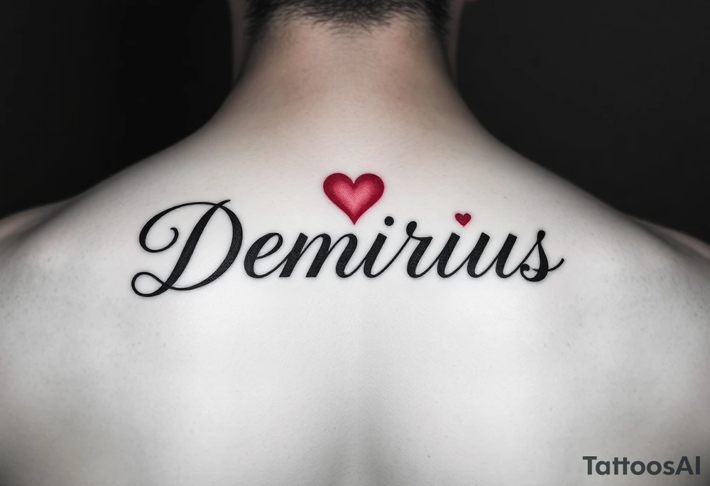 demarius name in cursive in red ink with a heart over the i tattoo idea