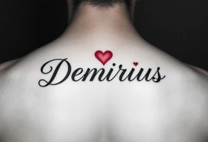 demarius name in cursive in red ink with a heart over the i tattoo idea