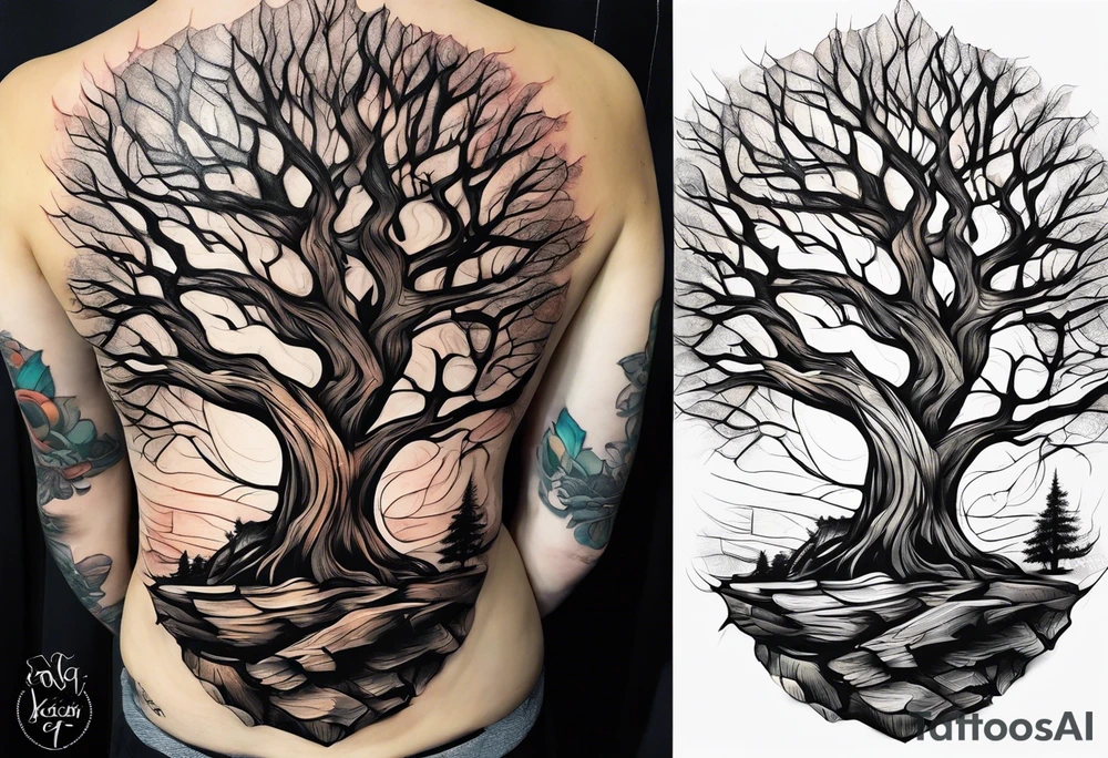 A slanting downward look at a tree stump with exposed rings tattoo idea