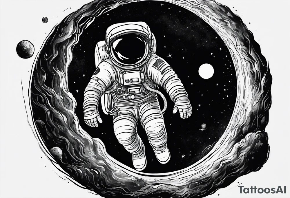 one astronaut reaching out into the void for his astronaut partner is being pulled into a black hole the looks identical to earth tattoo idea