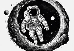 one astronaut reaching out into the void for his astronaut partner is being pulled into a black hole the looks identical to earth tattoo idea
