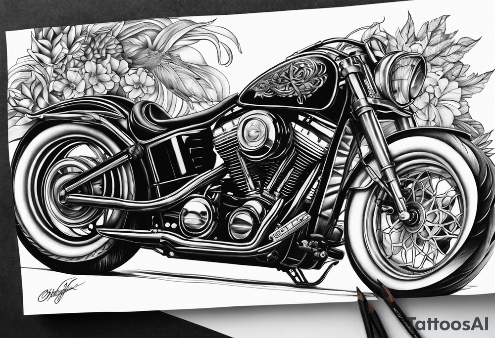 Bikergirl mit geflochtenen zöpfen tattoo idea