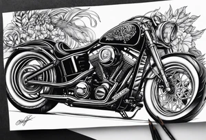 Bikergirl mit geflochtenen zöpfen tattoo idea