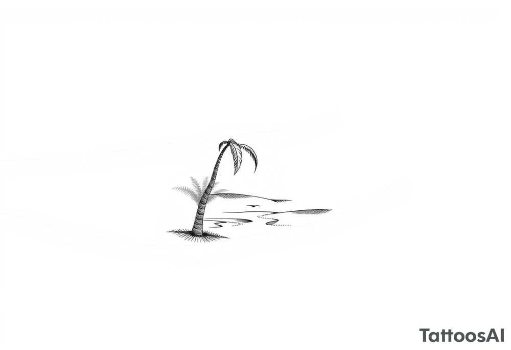 fine line, peaceful, serene, timeless, ocean, sand, palm tree, sun tattoo idea