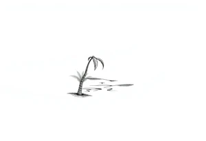 fine line, peaceful, serene, timeless, ocean, sand, palm tree, sun tattoo idea
