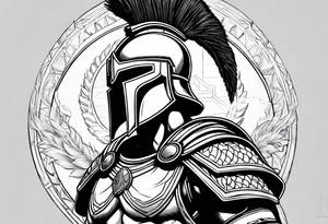 Side profile of spartan soilder with pantheon in background tattoo idea