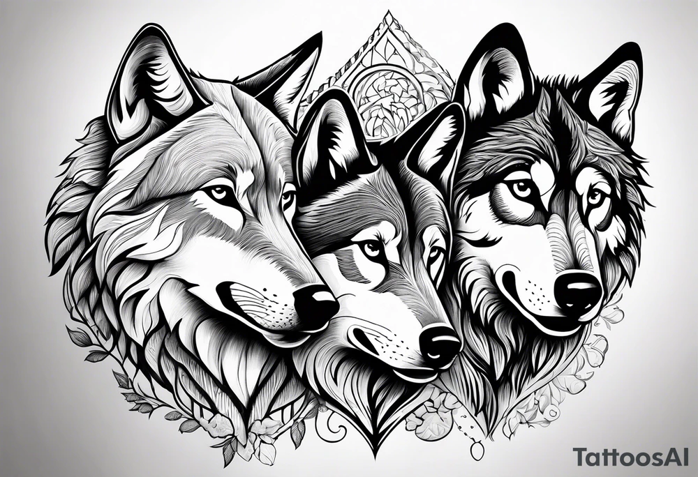 Wolves in love with family of 5 tattoo idea