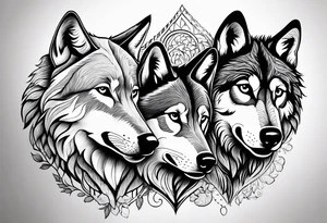 Wolves in love with family of 5 tattoo idea