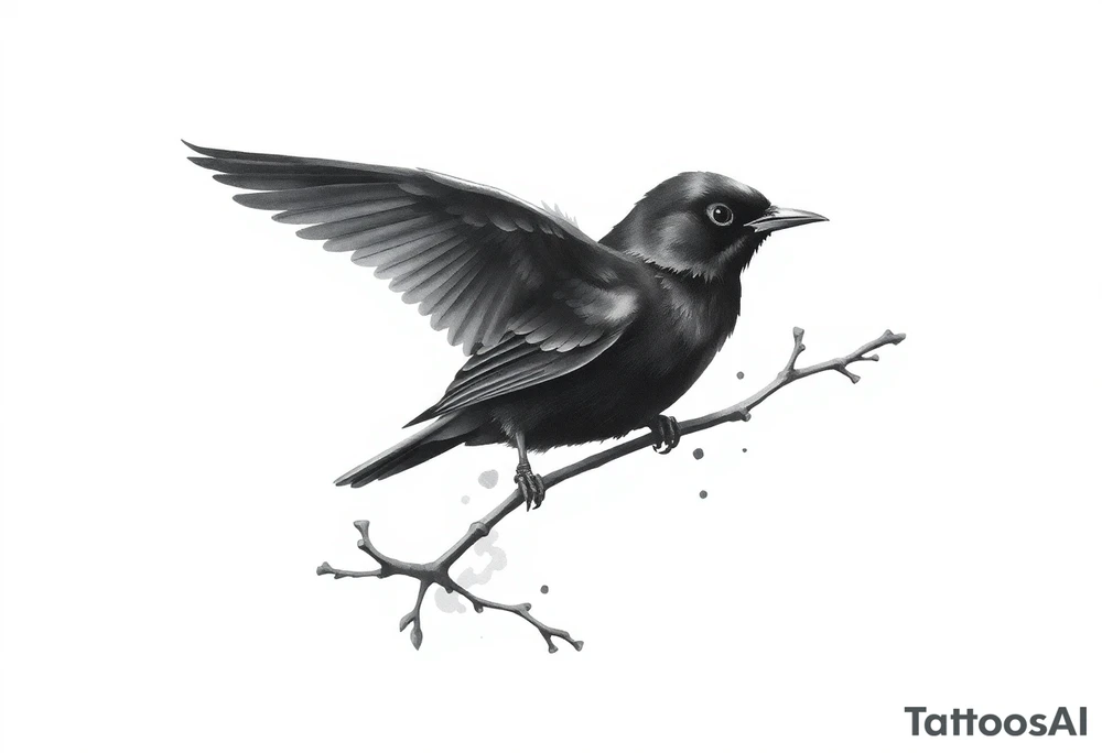 Male European Blackbird on a branch tattoo idea tattoo idea