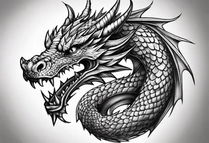 dragon perched with all 4 claws grabbing a pole and facing forward tattoo idea