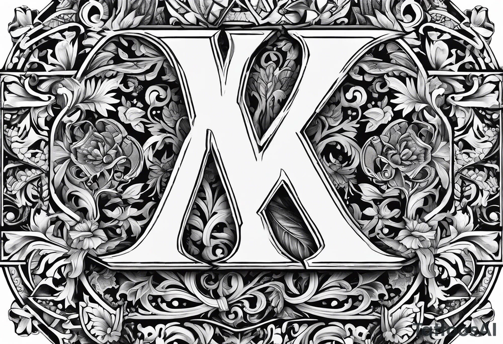 the letter x with some small greek designs around it tattoo idea