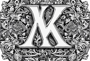 the letter x with some small greek designs around it tattoo idea
