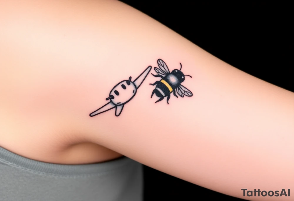 airplane flying next to a bumblebee tattoo idea