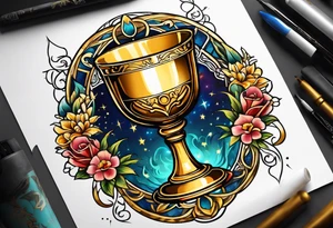 chalice surrounded by golden halo tattoo idea