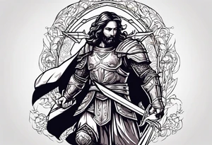 Almighty powerful Jesus in his indestructible armor and using his sword to cut off Satan's head tattoo idea