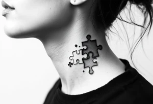 Cover the whole side of the neck puzzle piece tattoo where one of the pieces says Rella tattoo idea