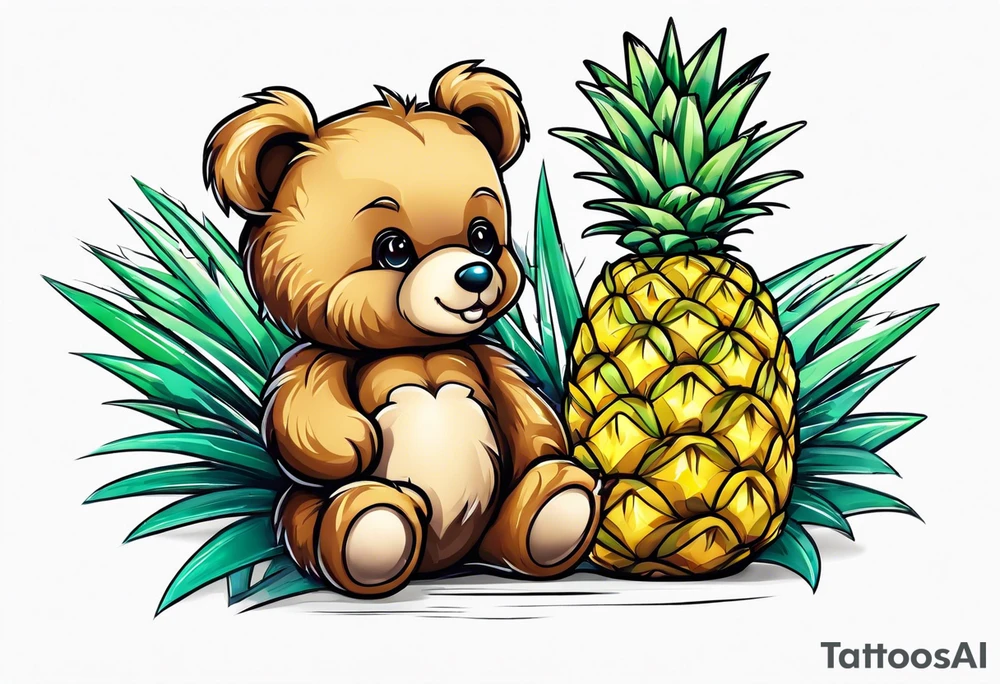 Teddy bear loves pineapple tattoo idea