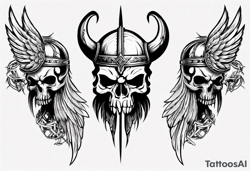 Viking face skulls on the side with wings tattoo idea