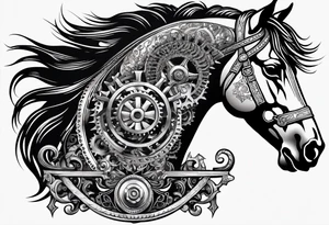 a horse head made out of gears. The horse's mane made out of rope tattoo idea
