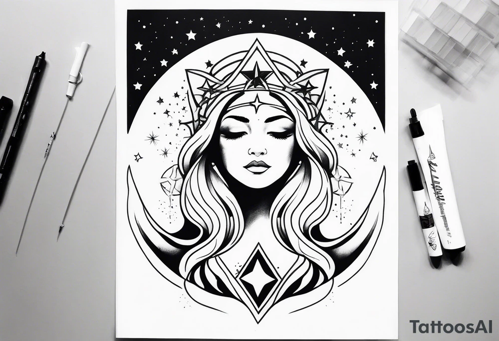 Feminine goddess of stars inspired upper sleeve tattoo tattoo idea