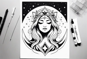 Feminine goddess of stars inspired upper sleeve tattoo tattoo idea
