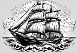 ghost marine lighthouse behind the bow of a sailboat. tattoo idea