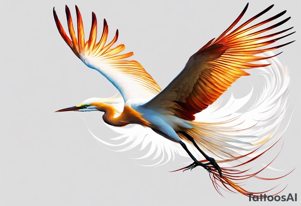 phoenix 
chinese 
egret
long tail 
elegant 
wings down
long neck
long feathers
in flight tattoo idea