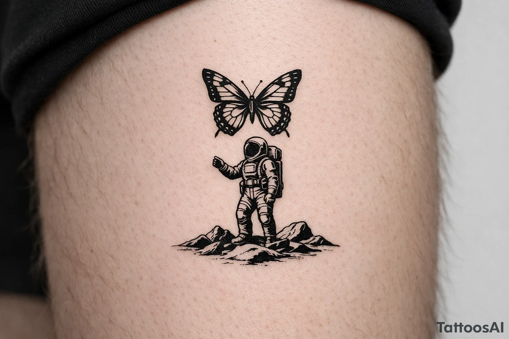 Coachella music festival, without the title of the festival, with astronaut, butterfly tattoo idea