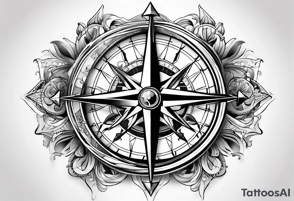 Compass with compass rose and anchor and geo data tattoo idea