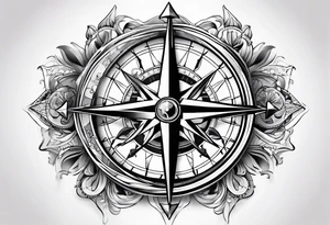 Compass with compass rose and anchor and geo data tattoo idea