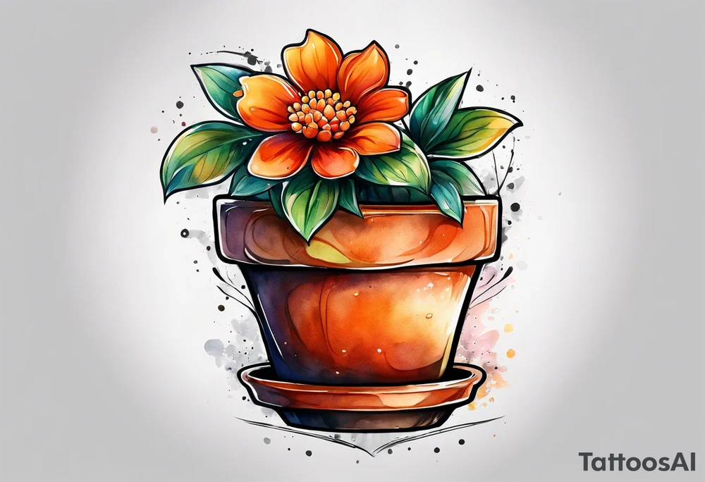 I would like a tattoo of a small-sized flower pot. Coming out of the flower pot should be a small orange flower that has NOT BLOOMED YET. tattoo idea