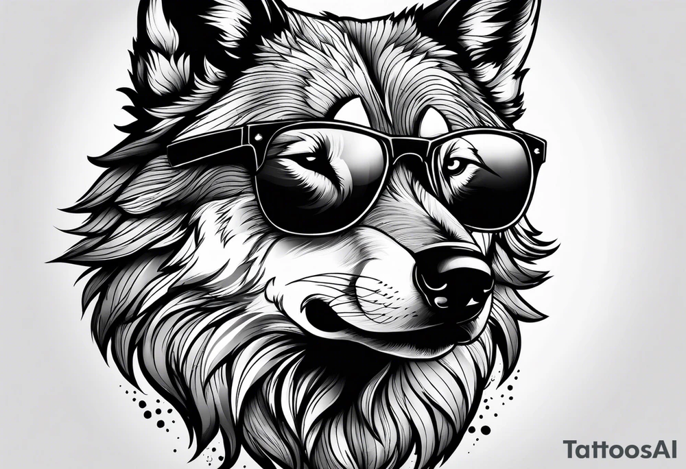 Badass Wolf wearing Sunglasses tattoo idea