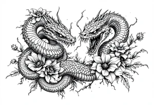 scary snakes with flowers tattoo idea