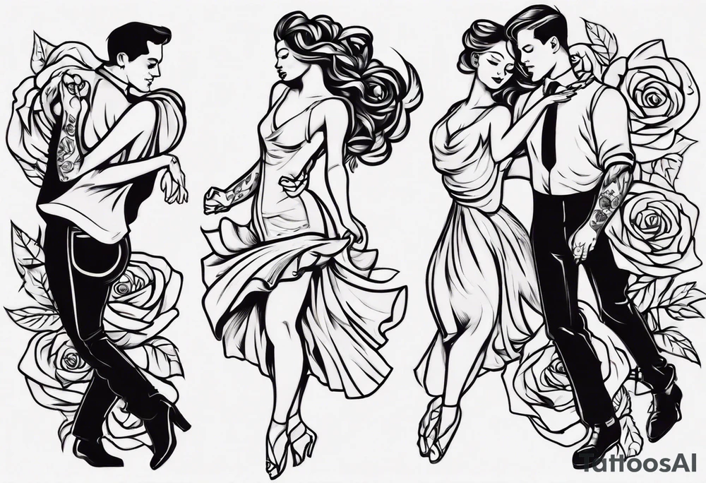 Couple dancing on a rose tattoo idea