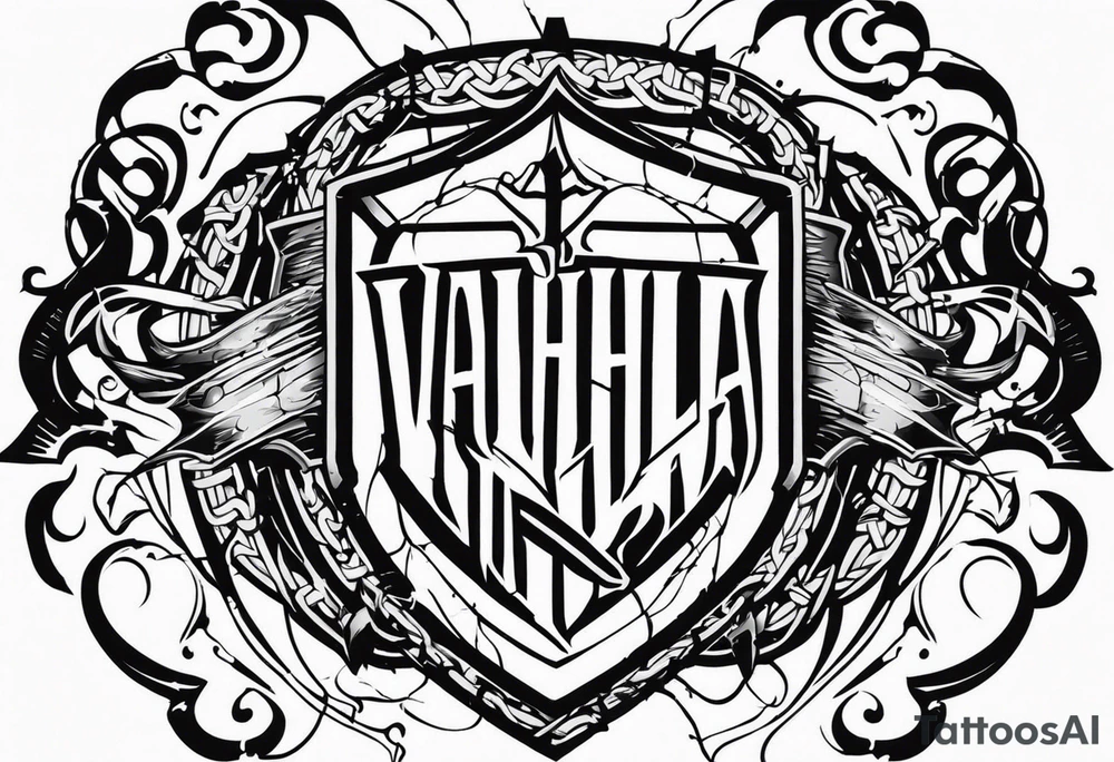 Valhalla sword shield barb wire chain tattoo idea