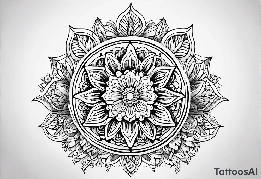 Mirrored style. Mexican flower mandala design minimalist fine line whimsical tattoo idea