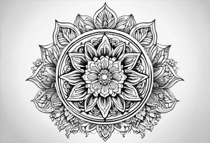 Mirrored style. Mexican flower mandala design minimalist fine line whimsical tattoo idea