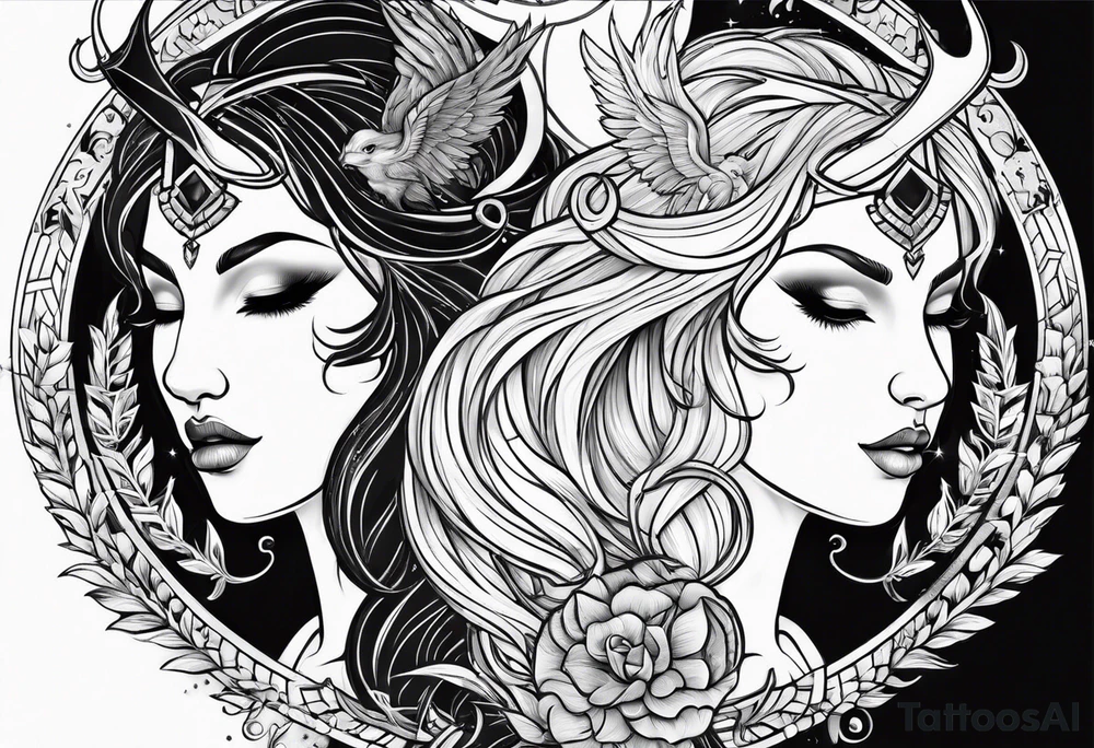 Virgo and Sagittarius zodiac signs blended together tattoo idea