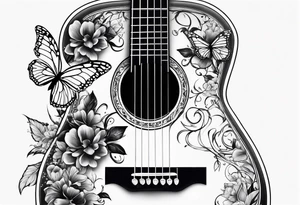 Guitar with flowers growing off the side, butterflies, small tattoo idea