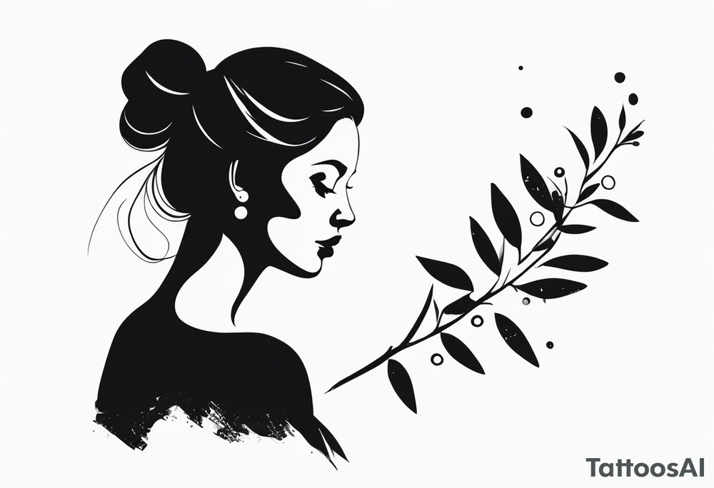 silhouette of a woman with an olive branch and 4 dots tattoo idea