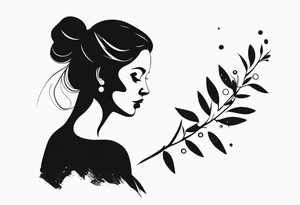 silhouette of a woman with an olive branch and 4 dots tattoo idea