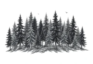 Needle forest with black and gray trees tattoo idea