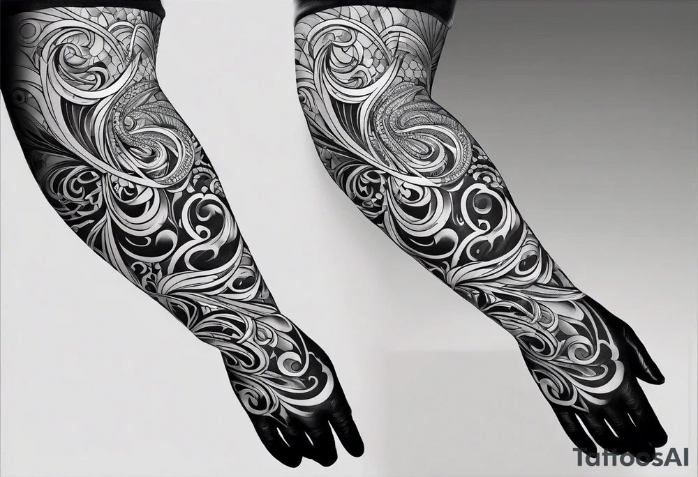 Forearm sleeve and glove with swirls up to the elbow like a elbow length lace glove tattoo idea