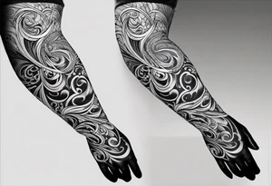 Forearm sleeve and glove with swirls up to the elbow like a elbow length lace glove tattoo idea