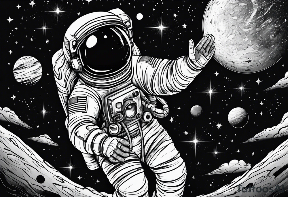 Astronaut reaching hand out to space tattoo idea