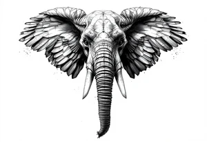 A hieroglyphic, depicting an ancient and gargantuan African elephant with horns protruding from its forehead and wings that resemble that of a falcons tattoo idea