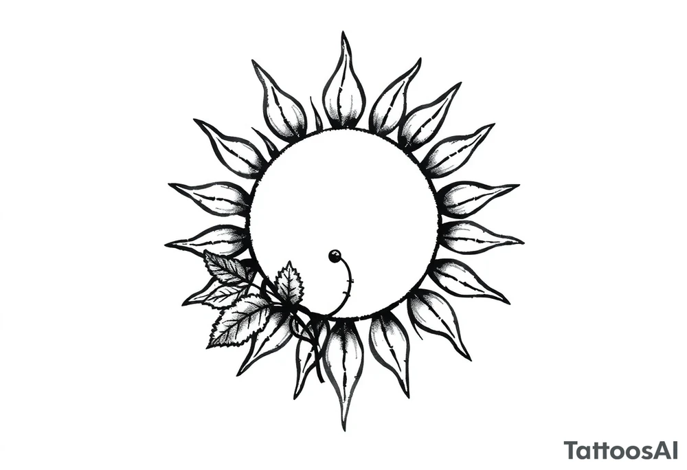 Sun with stem and leaves tattoo idea